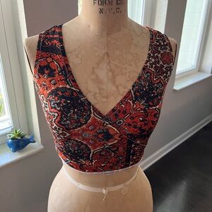 Women's Orange and Black Paisley Crop Top